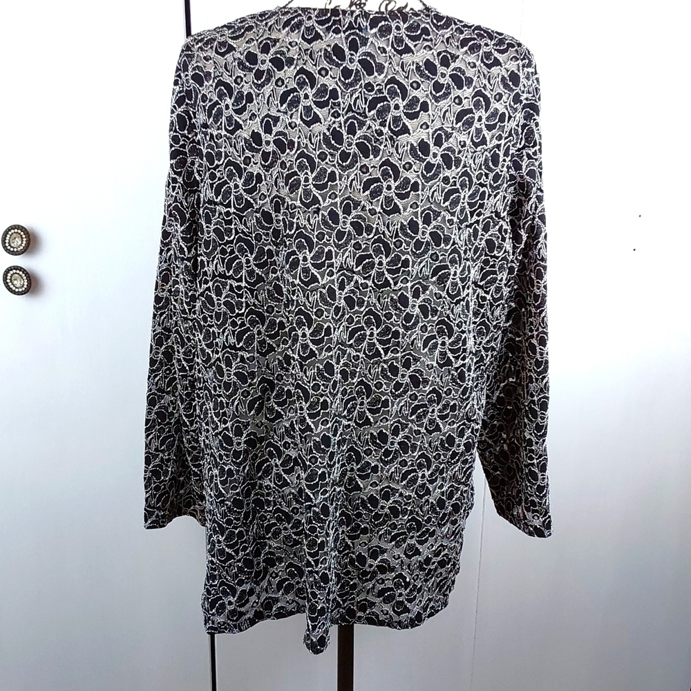 Catherines|Black/White Open Blazer Swirl Metallic Semi Sheer Elegant Evening XL - Picture 5 of 7